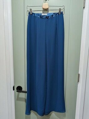 Satin-Trim Wide-Leg Pants in Teal